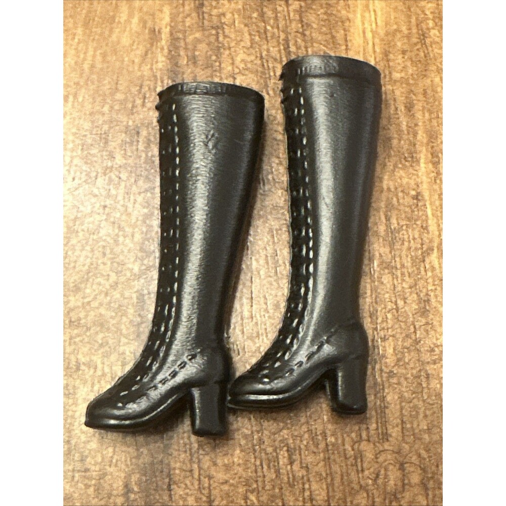 Vintage Barbie Black Lace-up Plastic Knee High Boots Hong Kong